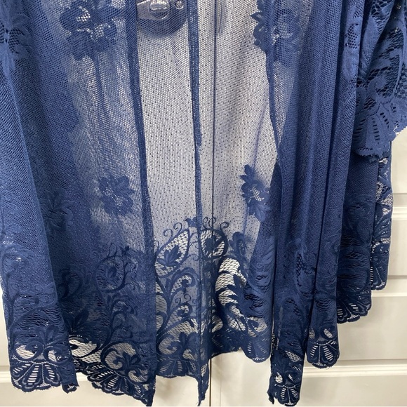 Lace Duster fairy Kimono Blue Oversized Small Floral Long See Through - Picture 7 of 7